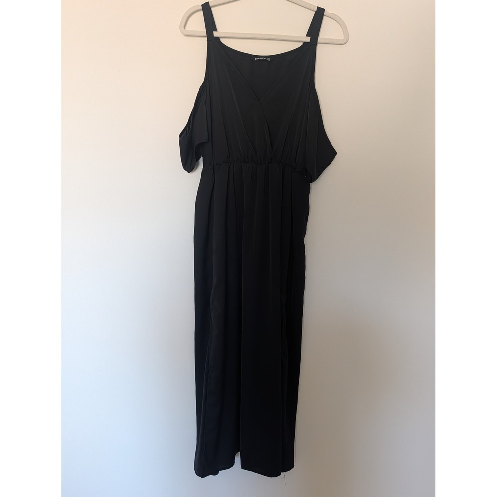 Bloomchic Womens 12 Solid Black Cold‎ Shoulder Long Maxi Dress Pockets Slits